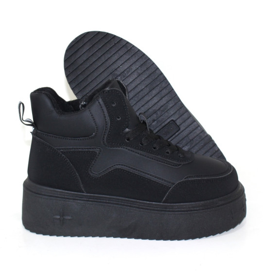 Купити Зимові жіночі чорні спортивні черевики на масивній підошві збоку на блискавці (Недорого) 7