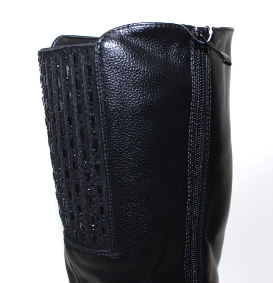 Купити Чорні жіночі зимові чоботи всередині з натуральною вовною ззаду по халяві широка гумка в стразах (Недорого) 8