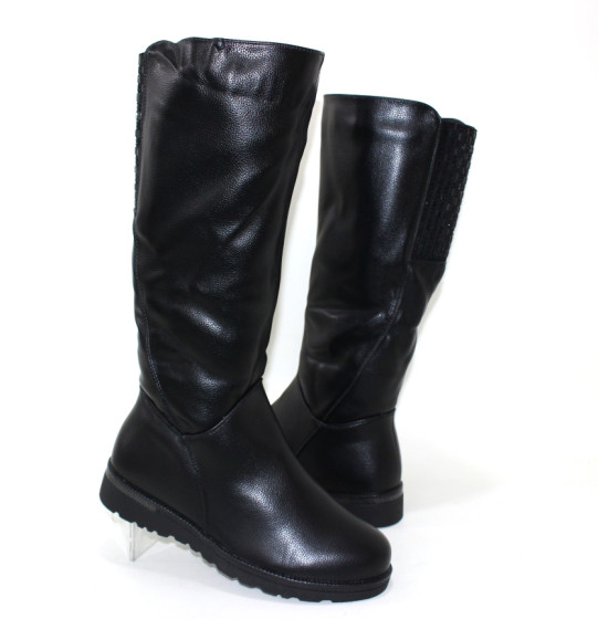 Купити Чорні жіночі зимові чоботи всередині з натуральною вовною ззаду по халяві широка гумка в стразах (Недорого) 12